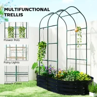 Outsunny Galvanised Raised Garden Bed with Arched Trellis, 5 x 3 x 6ft Metal Outdoor Planter Box with Open Bottom, Dark Gray(m-5)