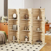 HOMCOM 6 Panel 67" Tall Wood Privacy Screen Room Divider with 3 Shelves and Folding Storage for Bedroom, Natural Wood(m-10)
