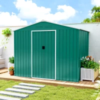 Outsunny 8' x 6' Outdoor Storage Shed, Metal Garden Tool Storage House with Lockable Sliding Doors and Vents, Green(m-10)