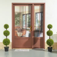 HOMCOM Set of 2 Artificial Ball Boxwood Topiary Trees, Fake Plants in Pots for Indoor Outdoor Decor, Green(m-7)