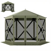 Outsunny 10 x 11 ft Pop Up Gazebo Screen Tent, Portable Instant Camping Canopy Screen House with Nettings, Carry Bag, Dark Green(m-1)