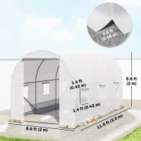 Outsunny 11.5x6.6x6.6ft Walk-in Tunnel Greenhouse Portable Garden Plant Growing Warm House with Door and Ventilation Window, White(m-3)