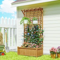 Outsunny Wood Planter with Trellis for Vine Climbing, Raised Garden Bed, Privacy Screen for Backyard, Patio, Deck, Yellow(m-8)