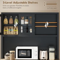 HOMCOM 69" Kitchen Pantry Cabinet with Charging Station Kitchen Cabinet with Microwave Stand 7 Gallon Trash Can Cabinet Black(m-5)