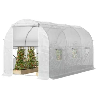 Outsunny 11.5x6.6x6.6ft Walk-in Tunnel Greenhouse Portable Garden Plant Growing Warm House with Door and Ventilation Window, White(m-11)
