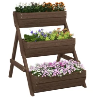 Outsunny 3 Tier Elevated Planter Box, Vertical Wooden Raised Garden Bed for Flowers, Vegetables, 26" x 30" x 30", Carbonized(m-11)