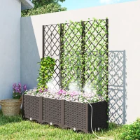Outsunny 3PCS Plastic Planter Box with Trellis, Self-Watering Raised Garden Bed with Trellis and Automatic Watering Timer Kit(m-2)