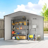 Outsunny 8' x 6' Outdoor Storage Shed, Metal Garden Tool Storage House with Lockable Sliding Doors and Vents, Light Grey(m-7)