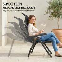 Outsunny Folding Patio Chairs Set of 2, 5-Position Outdoor Lounge Chairs with High Back, Retractable Footrest, Black(m-4)