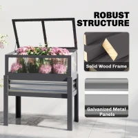 Outsunny Raised Garden Bed with Flip-Up Greenhouse Top, Wooden Elevated Planter Box with Legs and Liner, Grey(m-9)