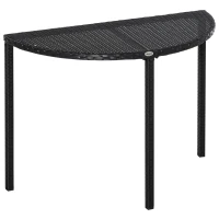 Outsunny Half Round Side Table, PE Rattan Coffee Table with Metal Frame for Patio, Garden, Balcony, Black(m-2)