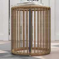 Outsunny Outdoor Bistro Set, 3 Piece Wicker Patio Furniture Set with 2 Chairs and Glass-Top Table, Natural Wood(m-10)