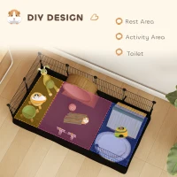 PawHut Small Animal Cage Waterproof Mat DIY Animal Playpen for Guinea Pigs Rabbits 12 Panels and Door Black(m-5)