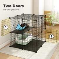 PawHut 2 Tier Cat Cage Crate, DIY Pet Playpen with 2 Doors, Ladder, Hammock, Perch, Indoor Playpen for Kittens, Black(m-6)