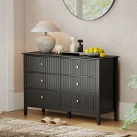 HOMCOM Double Chest of Drawers, Modern 6 Drawer Dresser for Bedroom, Living Room, Hallway, Closet, Black(m-10)