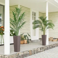 Outsunny 23.6 Inch Tall Planters for Outdoor Plants, Set of 2 Plastic Flower Pots with Drainage Holes, Brown(m-2)