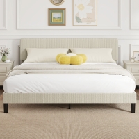 HOMCOM King Size Bed Frame with Adjustable Upholstered Headboard Platform Bed Frame Wood Slat Support Noise Free Light Grey