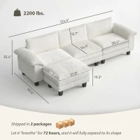 HOMCOM Sectional Sofa, L Shaped Couch with Deep Seat, Movable Ottoman and Pillow-top Armrests, Beige(m-3)