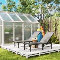 Outsunny Outdoor Lounge Chair Set of 2, 5-Position Reclining Outdoor Chaise Lounge Tanning Chair with Mesh Seat, Grey(m-7)