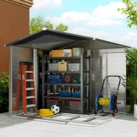 Outsunny 8' x 7' Outdoor Storage Shed, Galvanized Steel Metal Garden Shed with Lockable Doors, Floor Frame, Vents, Lock and Gloves for Backyard, Lawn, Patio, Teak(m-9)