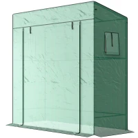 Outsunny Walk-in Tomato Greenhouse Lean-to Green House with Reinforced PE Cover, Roll-up Door, Mesh Windows, Green(m-2)