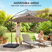 Outsunny 9.6ft Offset Patio Umbrella Garden Hanging Parasol Banana Cantilever Umbrella with Base, Crank, Coffee(m-5)