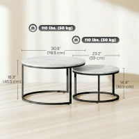 HOMCOM Modern Coffee Table Set of 2, Nesting Side Tables w/ Metal Base for Living Room Bedroom Office Marble White(m-3)
