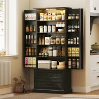 HOMCOM 72" LED Kitchen Pantry Cabinet, Buffet Storage Cabinet with 10 Door Shelves, 2 Drawers and Adjustable Shelves, Black(m-8)