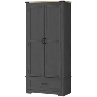 HOMCOM 69" Tall Farmhouse Kitchen Pantry Cabinet with 2 Doors, Drawer and Adjustable Shelves, Black and Brown(m-2)