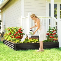 Outsunny L-Shaped Raised Garden Bed, 82" x 109" x 12" Galvanized Steel Planter Box with Multi-reinforced Rods for Vegetables, Flowers and Herbs, Black(m-1)