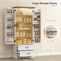 HOMCOM 72" LED Kitchen Pantry Cabinet, Buffet Storage Cabinet with 10 Door Shelves, 2 Drawers and Adjustable Shelves, White(m-5)