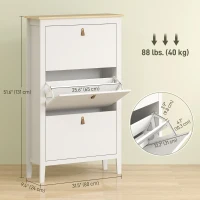 HOMCOM Narrow Shoe Cabinet with 3 Flip Drawers, Adjustable Shelves for Entryway, Holds 15-21 Pairs, White(m-3)