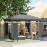 Outsunny 10 x 10 FT Canopy Gazebo, Double Roof Patio Gazebo with Screen Panels and Metal Frame for Deck, Backyard, Dark Grey(m-1)