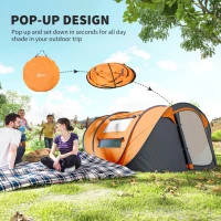 Outsunny 4 Person Camping Tent, Easy Pop Up Tent with Doors, Windows and Carry Bag, Automatic Setup Tent for Hiking, Orange(m-4)