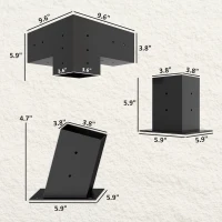 Outsunny Pergola Kit, 15° Slanted Pergola Bracket Kit with 3-Way Brackets, Post Bases, Wall Mounts for 3.6" X 3.6" Lumber, Black(m-3)