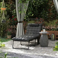 Outsunny Folding Lounge Chair with Adjustable Canopy, 4-Position Outdoor Tanning Chair with Headrest, Dark Grey(m-8)