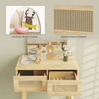 HOMCOM Vanity Desk, Makeup Vanity with with Mirror and 2 Drawers, Natural Wood(m-7)