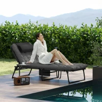 Outsunny Folding Lounge Chair with 4-level Reclining Back & Cushion, Dark Grey(m-8)