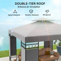 Outsunny 10 x 10 FT Canopy Gazebo, Double Roof Patio Gazebo with Screen Panels and Metal Frame for Deck, Backyard, Light Grey(m-4)