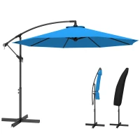 Outsunny 10ft Offset Patio Umbrella with Base, Garden Hanging Parasol with Crank, Banana Cantilever Umbrella Sun Shade, Blue(m-11)