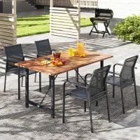 Outsunny Stackable Patio Chairs Set of 4, Outdoor Dining Chairs with 20" Deep Seat, All Weather Breathable Mesh, Armrests, Black(m-9)