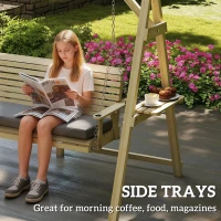 Outsunny 3 Seat Wooden Porch Swing with Stand, Patio Swing with Cushion, for Garden, Poolside, Backyard, Natural Wood(m-6)