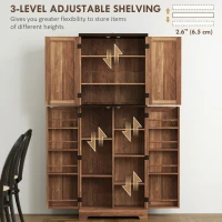 HOMCOM 64" Tall Kitchen Pantry Cabinet with Spice Racks and Adjustable Shelves, Brown Wood Grain(m-5)