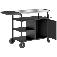 Outsunny Outdoor BBQ Stand with Foldable Side Table, Stainless Steel Top, Pizza Oven Table with Wheels Hooks Shelves(m-2)