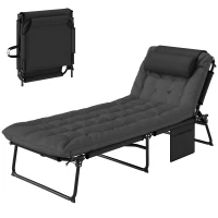 Outsunny Folding Lounge Chair with 4-level Reclining Back & Cushion, Dark Grey(m-11)