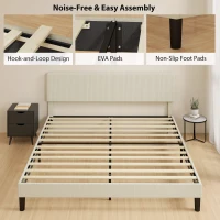 HOMCOM King Size Bed Frame with Adjustable Upholstered Headboard Platform Bed Frame Wood Slat Support Noise Free Light Grey(m-6)