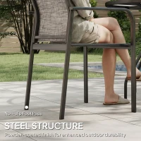 Outsunny Stackable Patio Chairs Set of 4, Outdoor Dining Chairs with 20" Deep Seat, All Weather Breathable Mesh, Armrests, Grey(m-7)