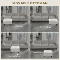 HOMCOM Sectional Sofa, L Shaped Couch with Deep Seat, Movable Ottoman and Pillow-top Armrests, Beige(m-6)