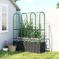Outsunny Raised Garden Bed with Trellis, Tomato Cage with 52.8 Gal Grow Bag, Garden Cucumber Trellis Plant Cage(m-10)
