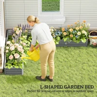 Outsunny L-Shaped Raised Garden Bed, 82" x 109" x 12" Galvanized Steel Planter Box with Multi-reinforced Rods for Vegetables, Flowers and Herbs, Light Grey(m-4)